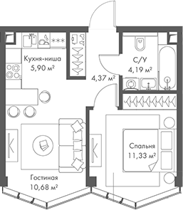 2-комн., 36.47 м², 14/24 этаж, ЖК «МИРА»