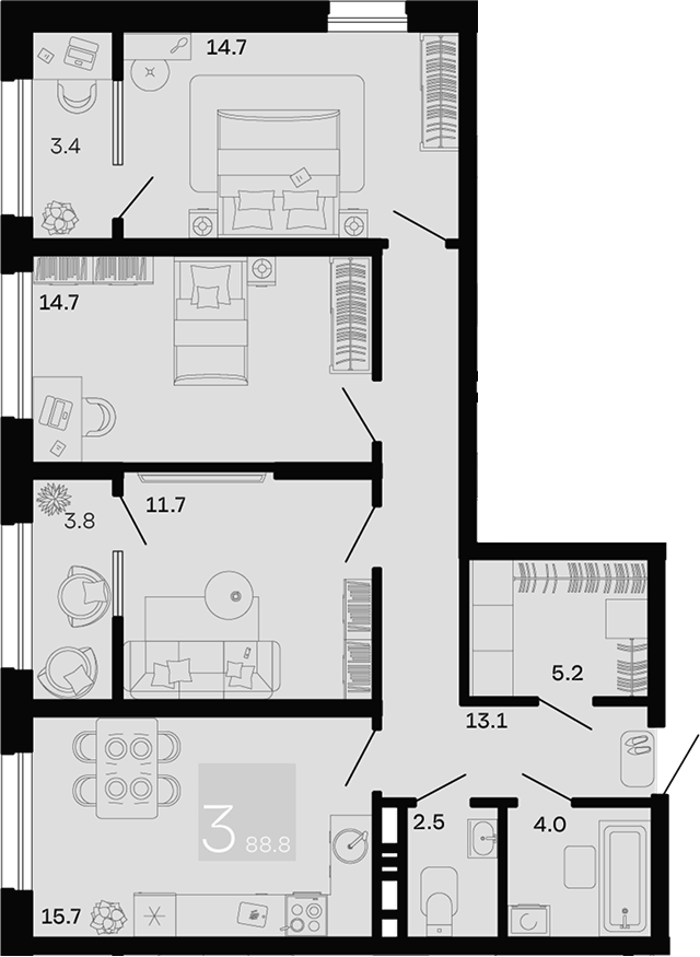 3-комн. квартира, 81.6 м² в ЖК Хозяин Морей — фото 2