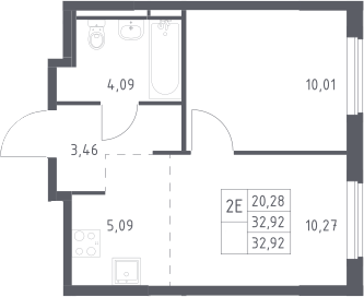 2-комн., 32.92 м², 17/17 этаж, ЖК «Мытищи Парк»