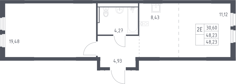 2-комн., 48.23 м², 14/17 этаж, ЖК «Пригород Лесное»