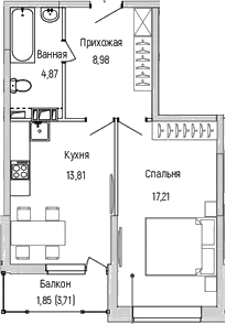1-комн., 44.88 м², 9/9 этаж, ЖК «Рига Хиллс»