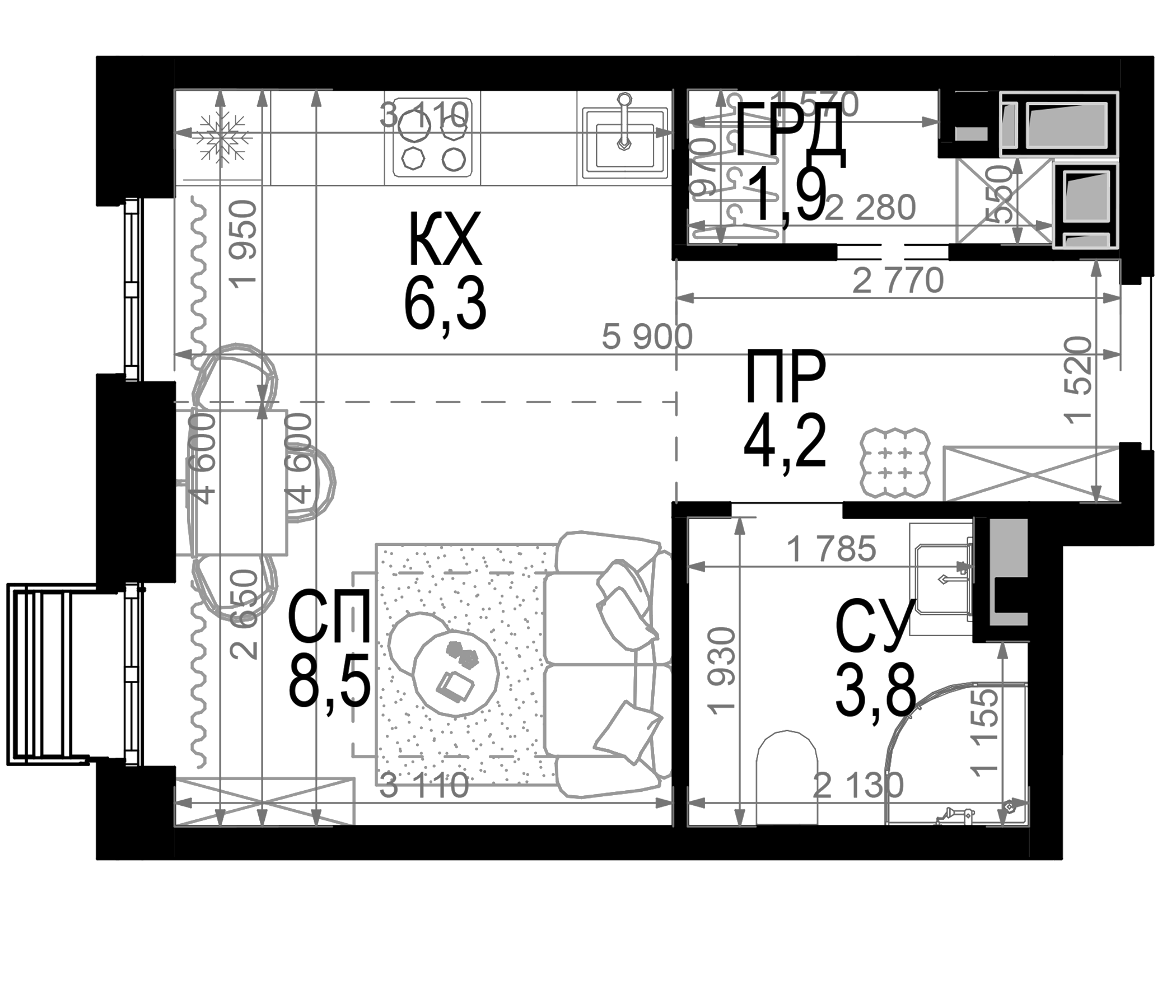 Студия, 24.7 м², 19/21 этаж, ЖК «Новая Звезда»