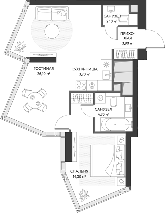 2-комн., 54.8 м², 16/34 этаж, ЖК «ХАЙДАУТ»