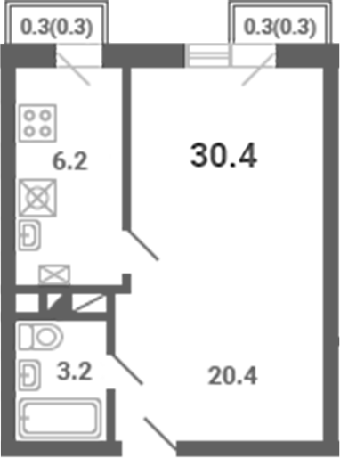 1-комн., 29.8 м², 4/4 этаж, ЖК «Южная Долина»