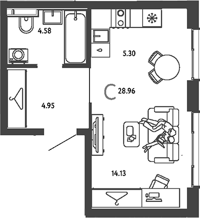 Студия, 28.96 м², 23/25 этаж, ЖК «Страна.Парковая»