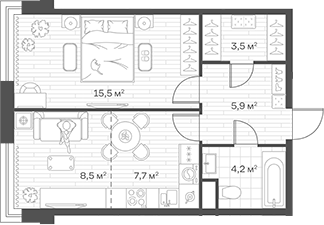 2-комн., 45.3 м², 2/12 этаж, ЖК «Аристов Берег»