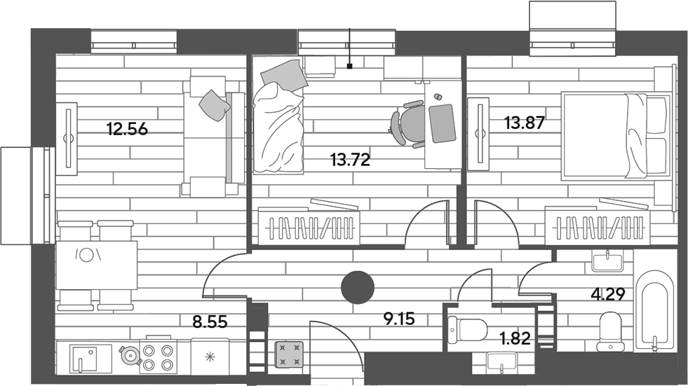 3-комн., 63.96 м², 11/15 этаж, ЖК «Публицист»