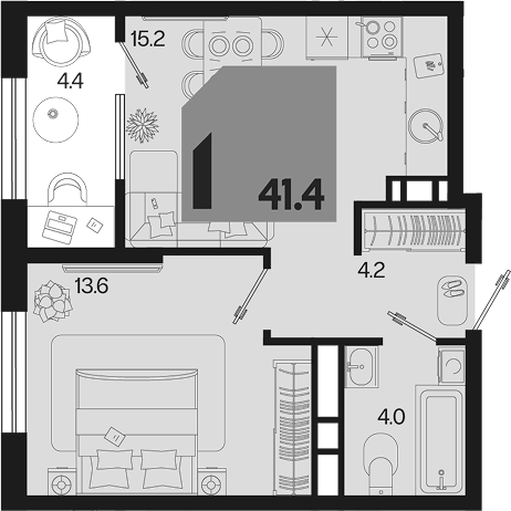 1-комн. квартира, 37 м² в ЖК Первое место — фото 2