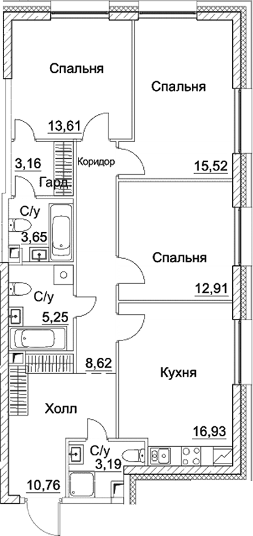 4+ комнаты, 93.6 м², 28/28 этаж, ЖК «СЕЗАР СИТИ»