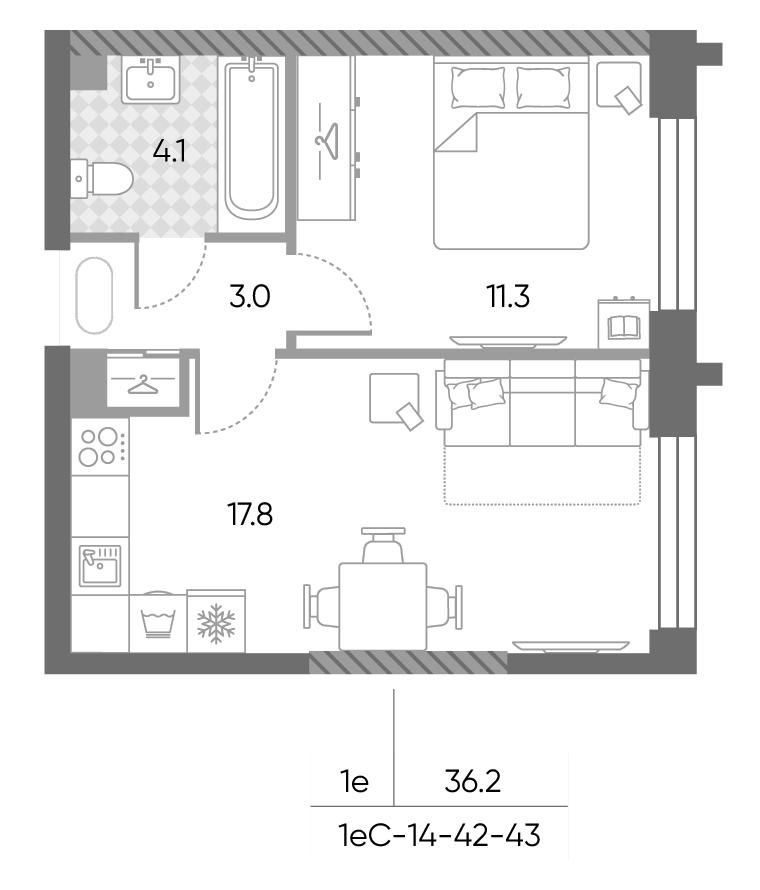2-комн., 36.2 м², 43/43 этаж, ЖК «ЗилАрт»