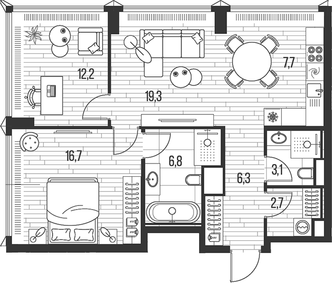 3-комн., 74.8 м², 8/26 этаж, ЖК «HIGH LIFE»