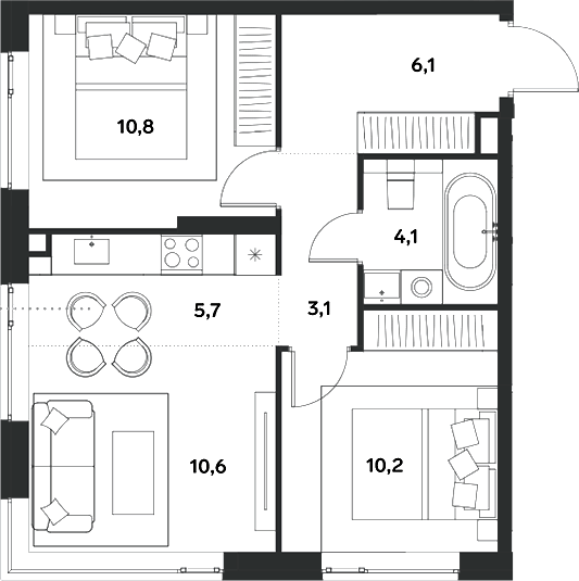 3-комн., 50.6 м², 6/30 этаж, ЖК «АЛИА»
