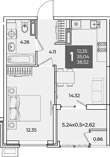 1-комн. квартира, 35.04 м² в ЖК Образцово — фото 2