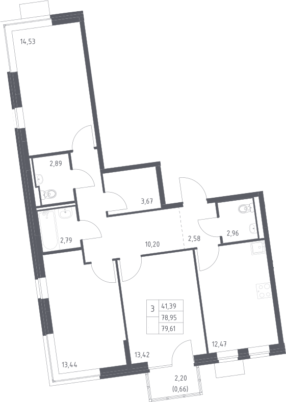 3-комн., 78.95 м², 3/9 этаж, ЖК «Подольские кварталы»