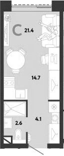 Студия, 21.4 м², 27/38 этаж, ЖК «Страна.Заречная»