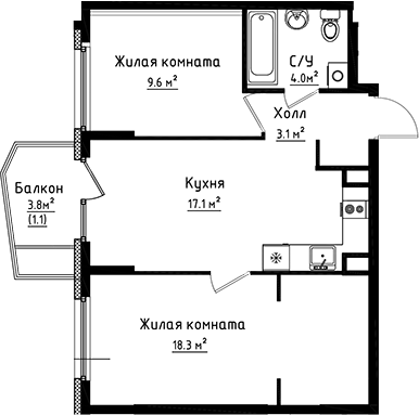 2-комн., 52.1 м², 2/6 этаж, ЖК «Коллекция»