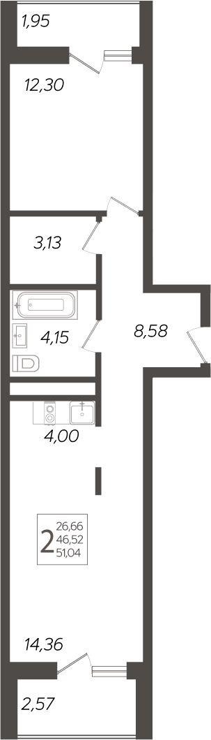 Продается 2-комн. квартира, 46.52 м²