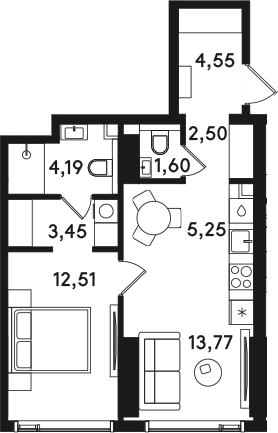 2-комн., 47.82 м², 21/41 этаж, ЖК «СОЛОС»