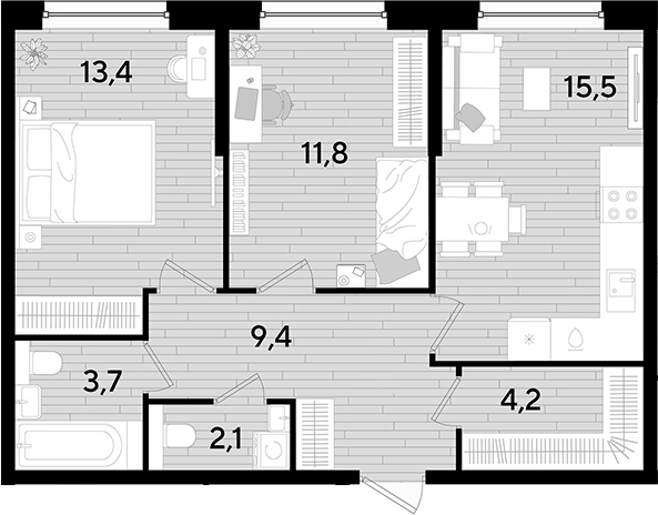 2-комн. квартира, 60.1 м² в ЖК DОГМА ПАРК — фото 2