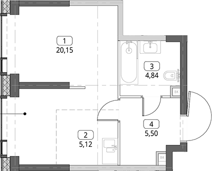 Студия, 35.61 м², 23/56 этаж, ЖК «СИТИДЗЕН»