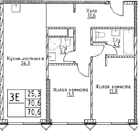 3-комн., 70.6 м², 17/29 этаж, ЖК «Наметкин Тауэр»