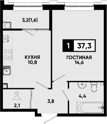 Продается 1-комн. квартира, 35.7 м²