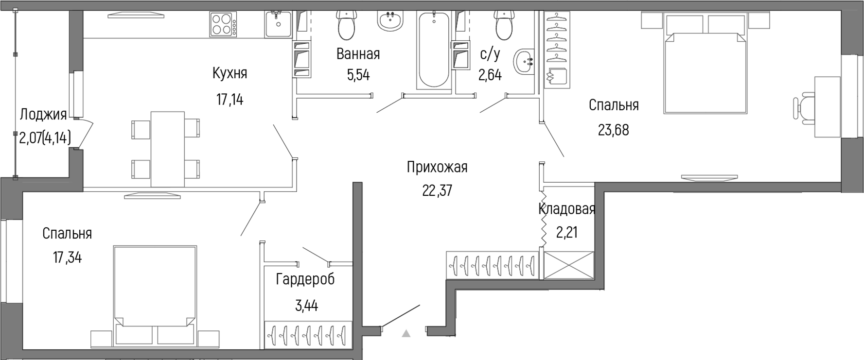 2-комн., 91.73 м², 7/9 этаж, ЖК «Рига Хиллс»