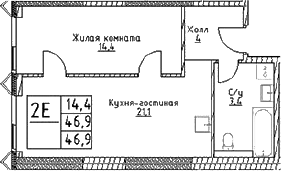 2-комн., 46.9 м², 20/29 этаж, ЖК «Наметкин Тауэр»