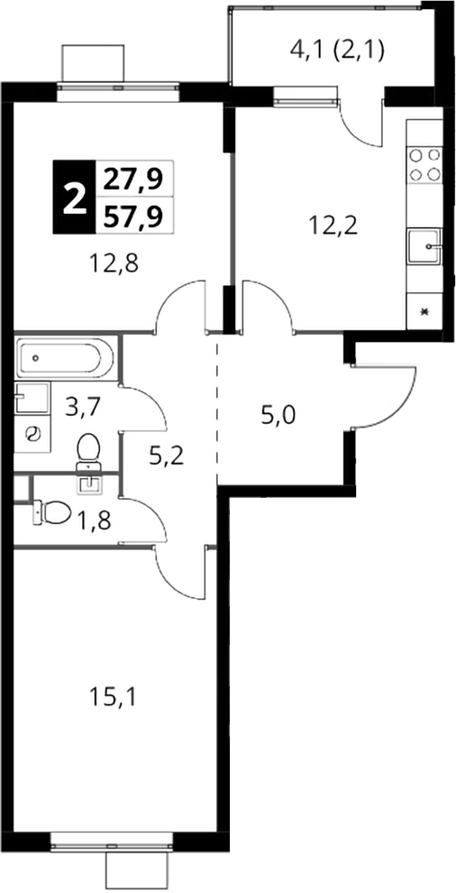 2-комн., 55.8 м², 17/17 этаж, ЖК «1-й Шереметьевский»