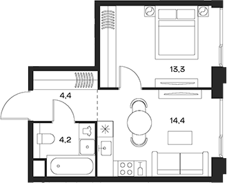 2-комн., 36.3 м², 16/24 этаж, ЖК «СОУЛ»