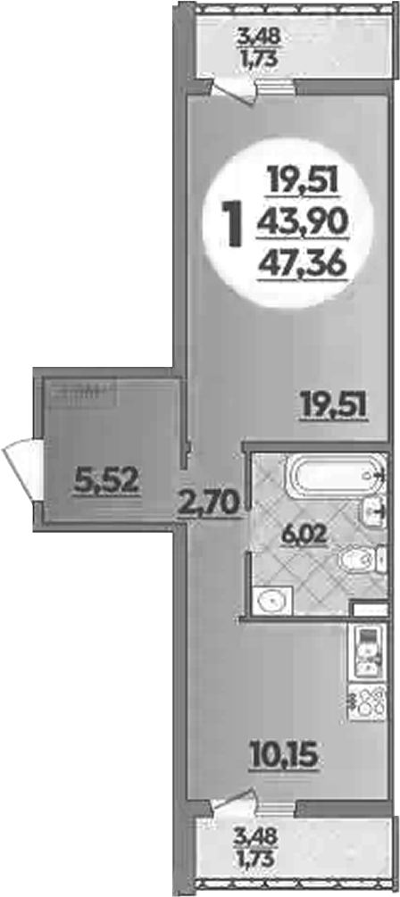 Продается 1-комн. квартира, 43.9 м²