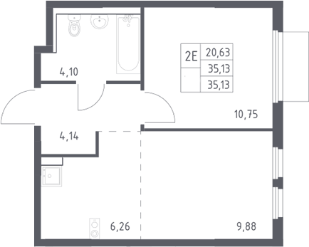 2-комн., 35.13 м², 12/15 этаж, ЖК «Пригород Лесное»
