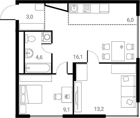2-комн., 52 м², 17/25 этаж, ЖК «Лесная Коллекция»