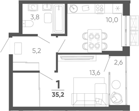 1-комн. квартира, 32.6 м² в ЖК Барса — фото 2