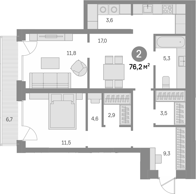 2-комн., 69.5 м², 10/29 этаж, ЖК «Квартал Издание»