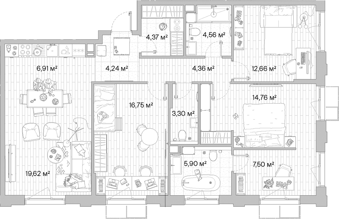 4+ комнаты, 104.93 м², 9/10 этаж, ЖК «МЫС»