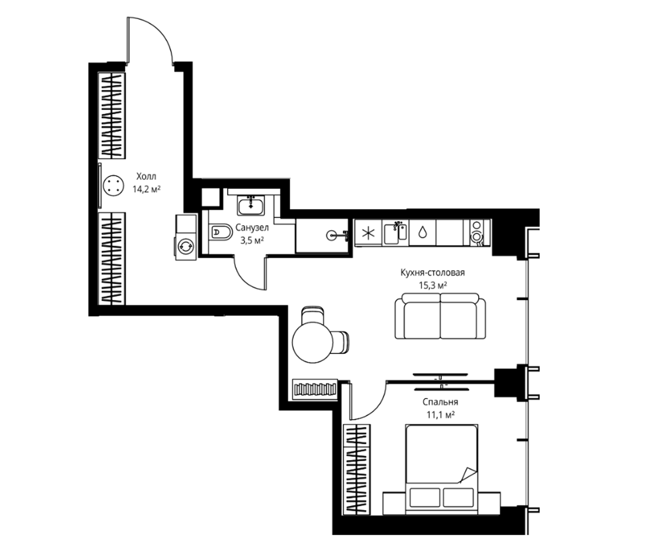 2-комн., 44.1 м², 6/59 этаж, ЖК «Веер»