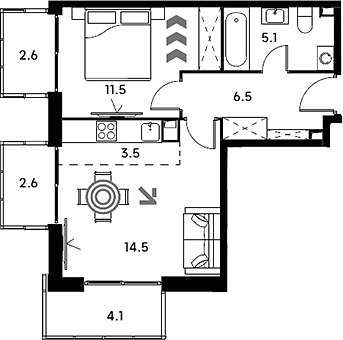 2-комн., 41.1 м², 10/23 этаж, ЖК «Аквилон Сигнал»
