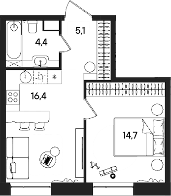 2-комн., 40.6 м², 3/28 этаж, ЖК «СТОУН Райз»