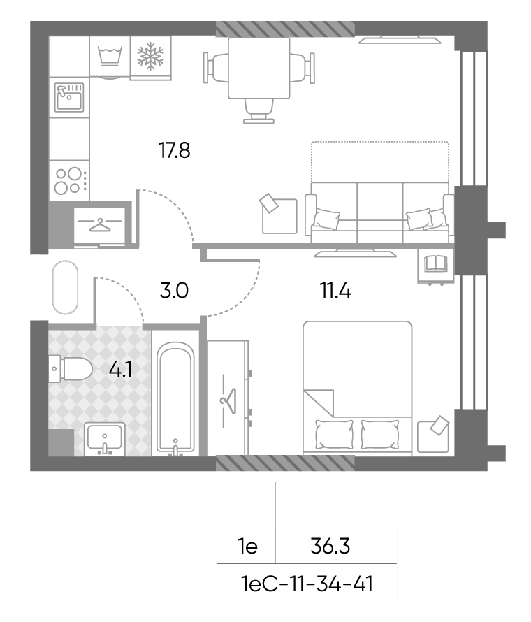 2-комн., 36.3 м², 38/43 этаж, ЖК «ЗилАрт»