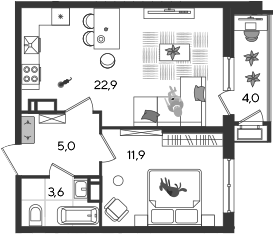 2-комн. квартира, 43.4 м² в ЖК Рекорд — фото 3