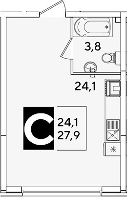 Студия квартира, 27.9 м² в ЖК Самолет — фото 2