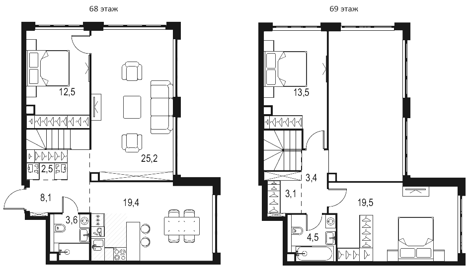 4+ комнаты, 123.3 м², 68/69 этаж, ЖК «Левел Южнопортовая»