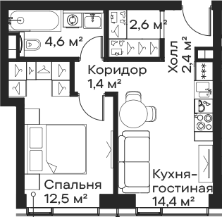 2-комн., 37.9 м², 30/59 этаж, ЖК «Сити Бэй»