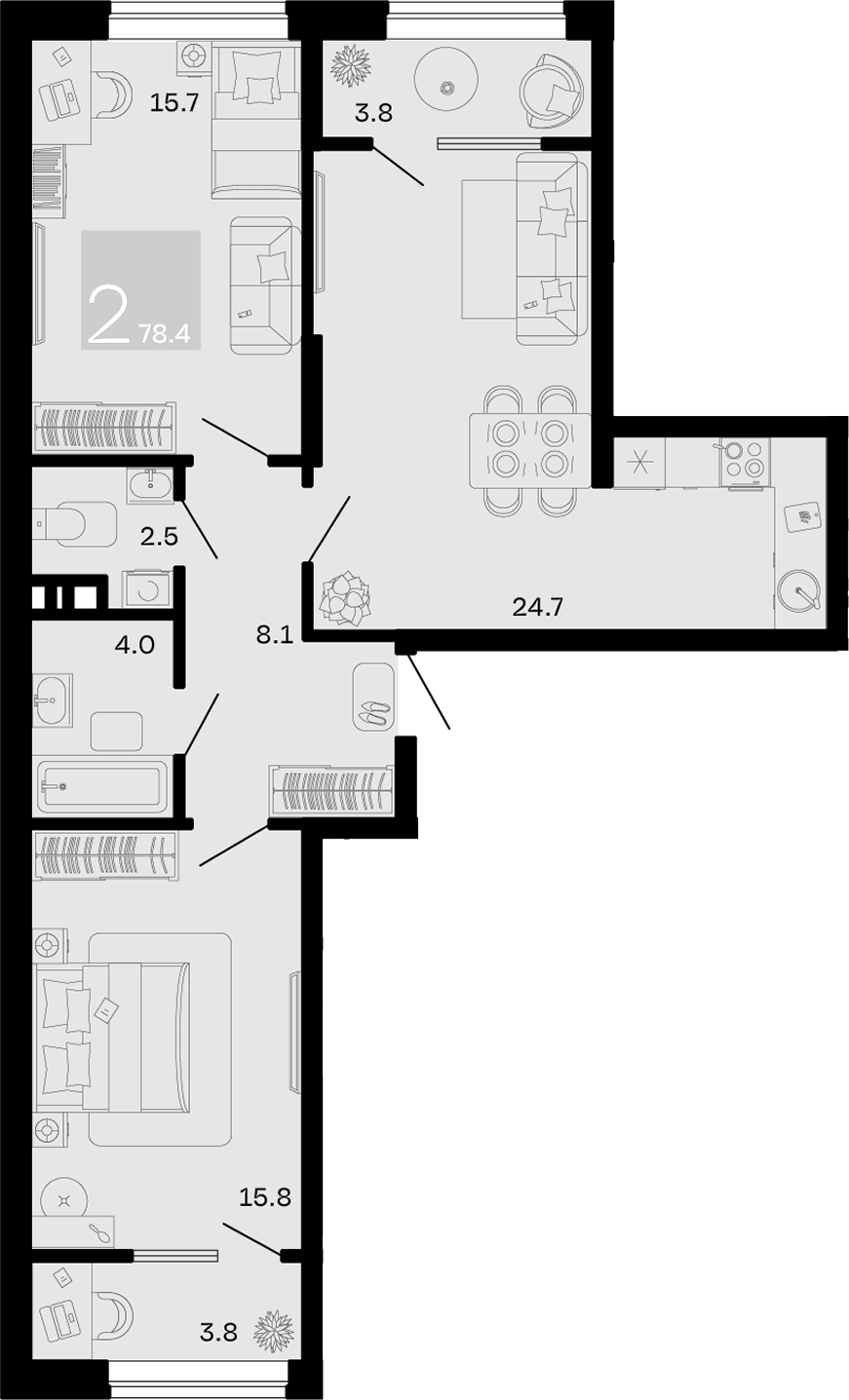 2-комн. квартира, 70.8 м² в ЖК Хозяин Морей — фото 2