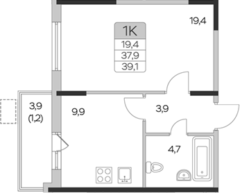 1-комн., 37.9 м², 5/9 этаж, ЖК «Пироговская ривьера. Мытищи»