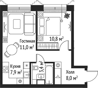 2-комн., 41.1 м², 10/59 этаж, ЖК «СЕТ»