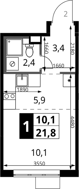 Студия, 21.8 м², 4/17 этаж, ЖК «1-й Химкинский»