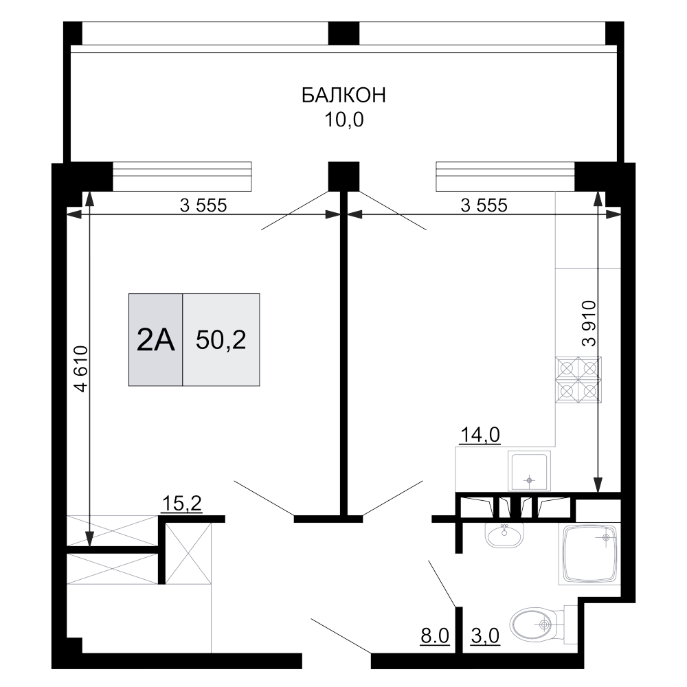 2-комн. квартира, 40.2 м² в ЖК Гостиничный комплекс Мореград — фото 2