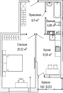 1-комн., 45.88 м², 2/9 этаж, ЖК «Рига Хиллс»